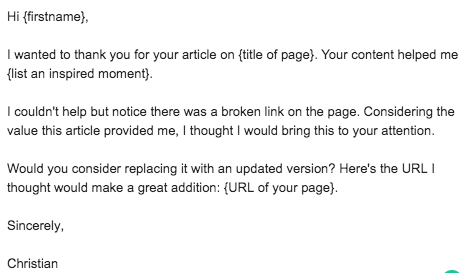 Broken link building outreach email