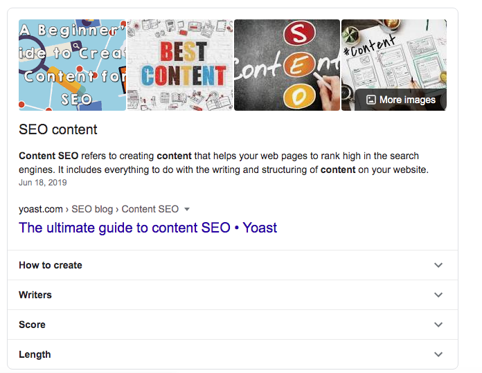 Featured snippet for SEO content