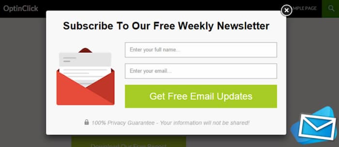 An example of an opt-in sign up popover